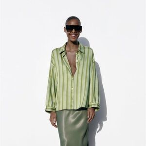 ZARA SATIN EFFECT OVERSIZED SHIRT